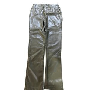 Shinesar Olive Green Faux Leather Straight Leg Pants L